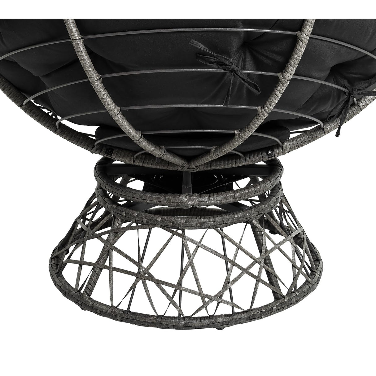 Naomi Home Barcelona Oversized Papasan Chair with Cushion and Frame – Round Wicker Indoor Egg Chair, 360° Swivel Circle Nest Lounge – Bedroom Corner Chair for Adults - Black/Dark Gray Naomi Home