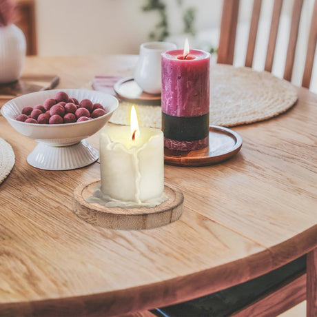 OSALADI 2pcs Rustic Wooden Candle Holder Farmhouse Tealight Candle Plate Pillar Candle Tray Coffee Table Centerpieces Plant Saucer Succulent Pot Wood Discs OSALADI