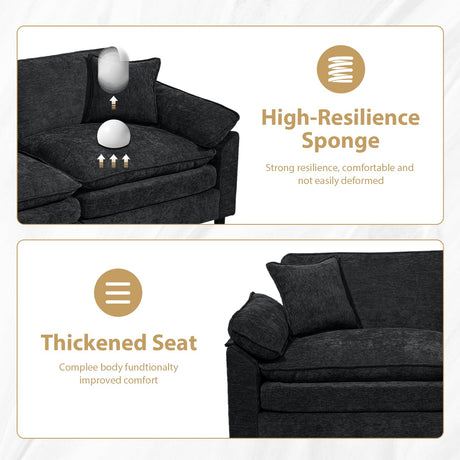 Oversize Loveseat Sofa Couch, 79'' Chenille Deep Seat Cloud Couch with Pillows and Cushion, Two Seater Comfy Love Seat for Living Room Bedroom Office,Black DecoraFlex