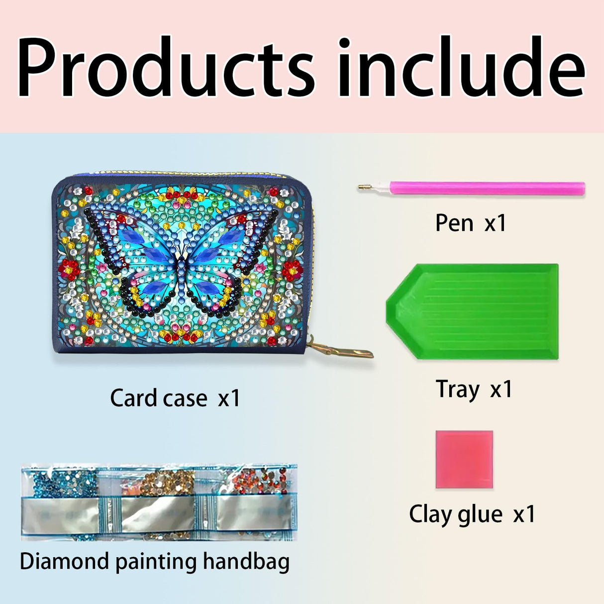 yzARTche Diamond Art Painting Credit Card Wallet, RFID Blocking Gem Art Leather Zipper Card Holder Wallet for Women-02-Blue Butterfly yzARTche