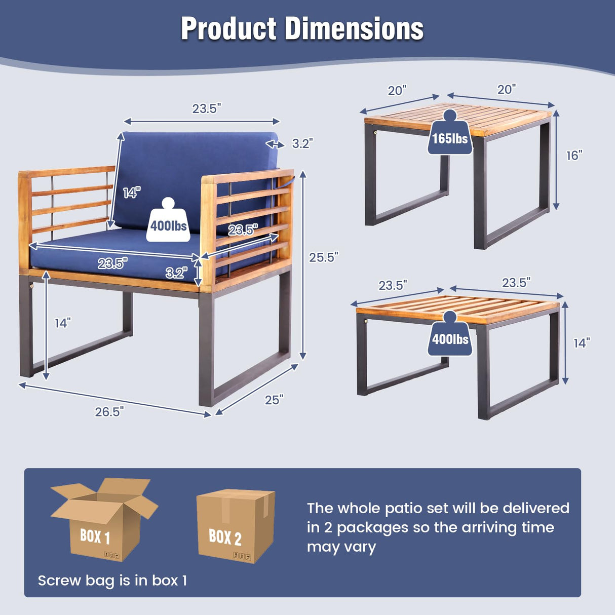 Tangkula 5 Piece Patio Chair Set, Acacia Wood Chair Set w/Ottomans & Coffee Table, Soft Seat & Back Cushions, Outdoor Wood Furniture Set for Backyard, Poolside, Garden Tangkula