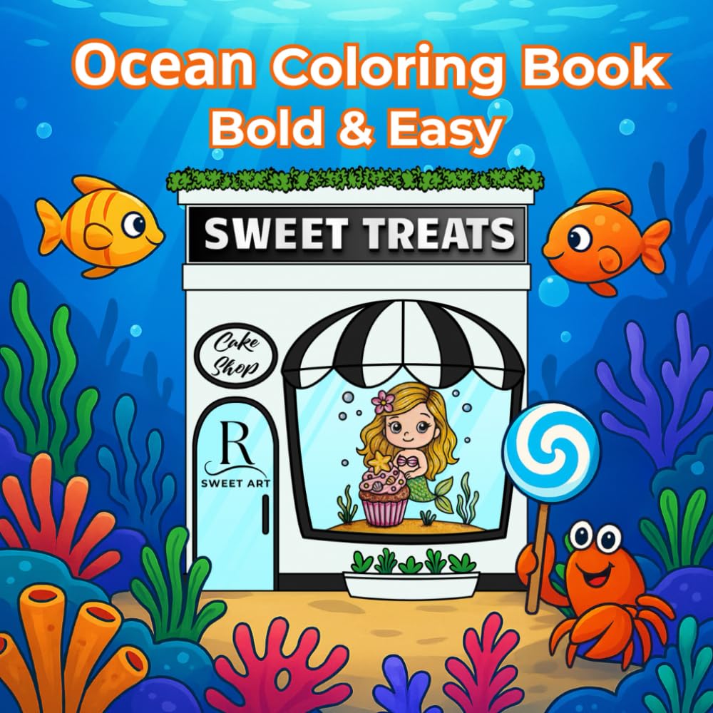 Ocean Coloring Book – Bold & Easy Sweet Treats: A fun and relaxing under the sea coloring book for adults, teens, and kids – featuring cute kawaii sea ... Book Series for Cake Lovers & Creatives) WoodArtSupply