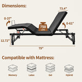 King Size Adjustable Bed Base, Black Steel Bed Frame, Separate Head & Foot Incline, Wireless Remote Control Adjustable Bedbed, Ergonomic Electric-Bed with Under Nightlight, and 4 USB Ports Lyngins