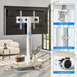 Rfiver Sleek Rolling TV Stand with Power Outlet for Home Decor, Height Adjustable Portable TV Stand on Wheels for 32-70 Inch TVs, Strong Tall Mobile TV Cart with Mount Up to 88 lbs, White Rfiver