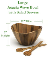 Lipper International Acacia Large Wave Bowl with Servers, 162.31 fl.oz.,Brown Lipper International