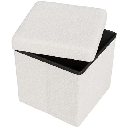 ZYKZYK Storage Ottoman Seat, Small Folding Cube Ottoman with Storage, Square Velvet Foot Rest Stool Toybox, Sherpa Footrest Stool for Living Room Bedroom Dorm, White