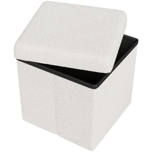 ZYKZYK Storage Ottoman Seat, Small Folding Cube Ottoman with Storage, Square Velvet Foot Rest Stool Toybox, Sherpa Footrest Stool for Living Room Bedroom Dorm, White