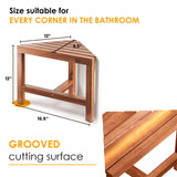Acacia Wood Corner Shower Stool - Multi-Functional Foot Rest for Shaving and Grooming HOLANA