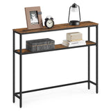 VASAGLE Console Table, 2-Tier Sofa Table, 7.9 x 39.4 x 31.5 Inches, Narrow Entryway Table, Modern Entry Table with 2 Shelves, for Living Room, Bedroom, Rustic Brown and Ink Black ULNT131K01 VASAGLE