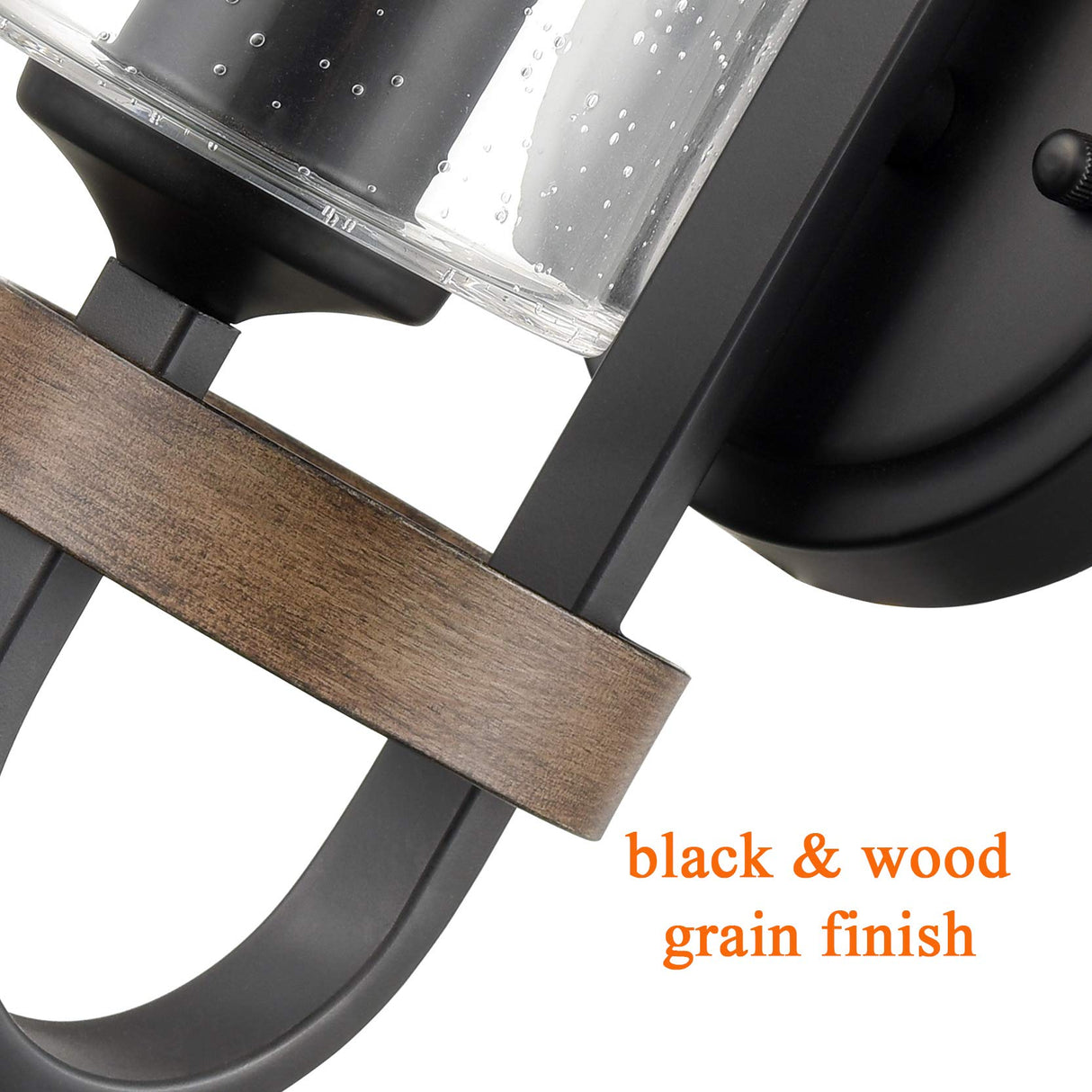 HYDELITE Industrial Seeded Cylindrical Glass Black Wall Sconce | Farmhouse Black & Wood Grain Finish Accented Bathroom Wall Light Oil Rubbed Bronze for Bathroom Hallway HYDELITE