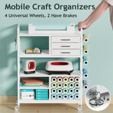 Craft Cart and Organizer Table Compatible with Cricut - Rolling Storage Cart/Shelf with 20 Vinyl Roll Holders, 3 Fabric Drawer, Accessories Holder, Tool Hook for Craft Room Home,Office Homsorout