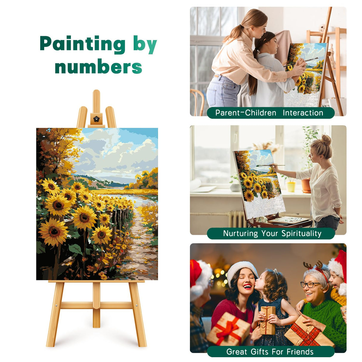 2 Pack Paint by Numbers Kit for Adults Beginner, Flowers Adult Paint by Number Kits on Canvas, DIY Hydrangea Sunflower Landscape Acrylic Painting by Number Kits for Home Decor Gift 16x20 Inch Possoco