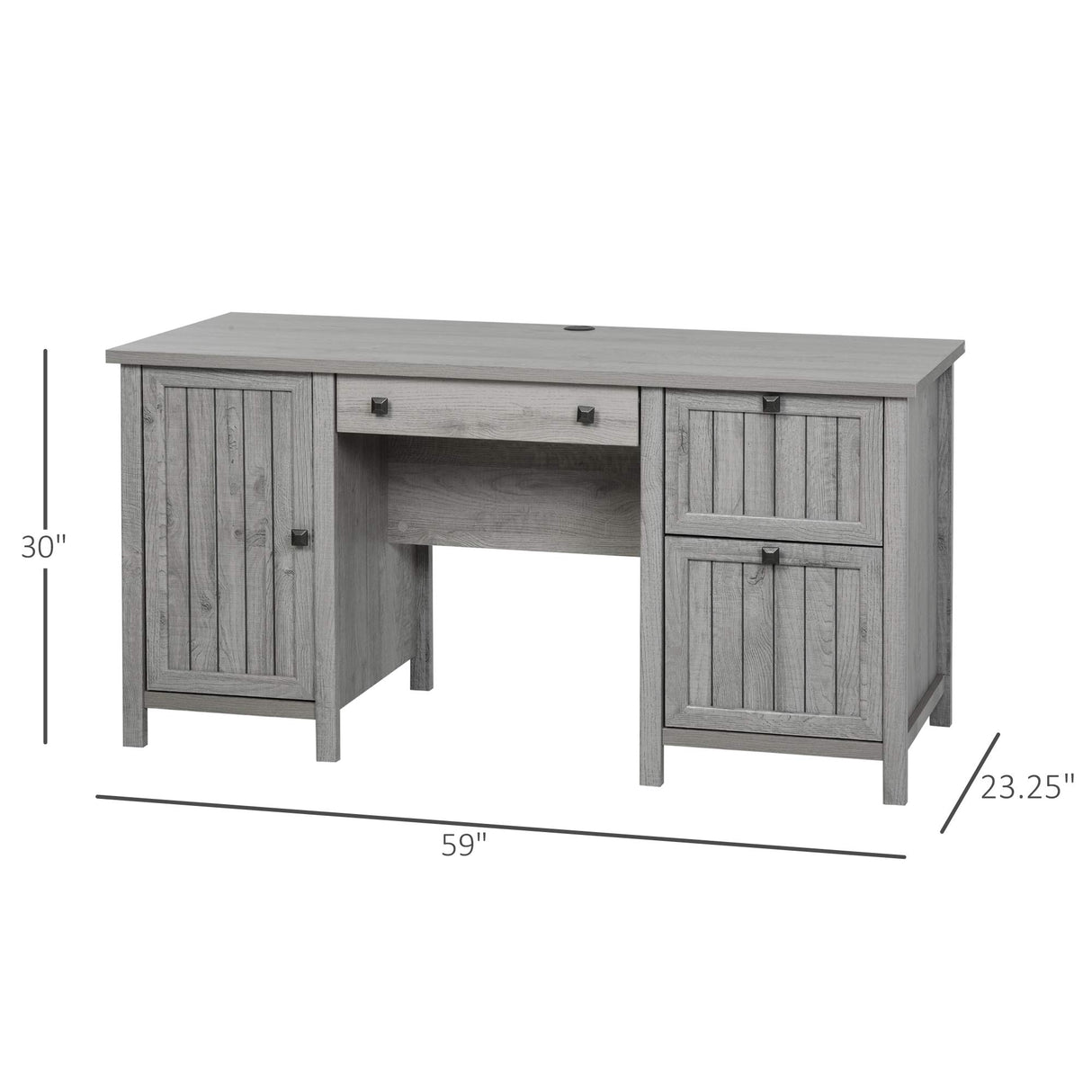 HOMCOM Vintage Executive Computer Desk, Home Office Work Station, Student Table with Cabinet & 3 Drawers for Hanging Files, Grey HOMCOM