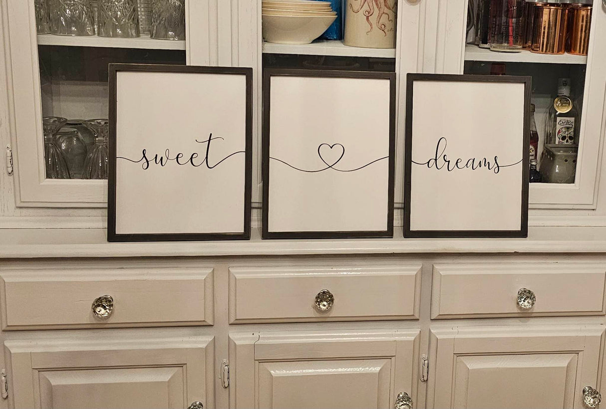 Set of 3 Framed Farmhouse Sweet Dreams Sign 11x14” Above Bed Wall Decor for Bedroom Decor Wall Art Wood Signs (11"x14", Black) Houmury