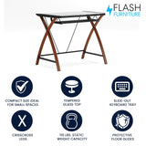 Flash Furniture Jude Tempered Glass Computer Desk with Pull-Out Keyboard Tray and Crisscross Frame, Small Computer Desk for Home Office, Cherry/Clear Flash Furniture