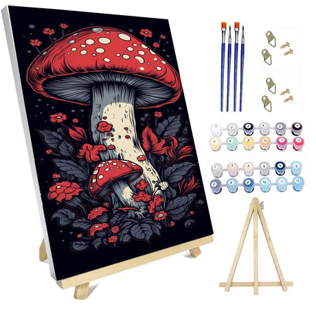 hyzsj Paint by Numbers Kit for Adults with Frame, Mushroom Paint by Numbers for Adults, Paint by Number with Easel, DIY Paint by Number Kits for Home Wall Decor（11.8x15.7inch hyzsj