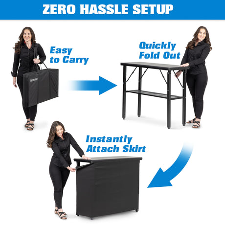 GoPong GoBar PRO Commercial Grade Portable Bar Table - Mobile Bartender Station for Events - Includes Black Skirt and Carry Case - Standard or LED GoPong