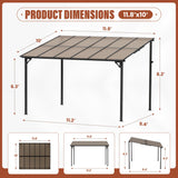 Oakcloud 10' x 12' Outdoor Wall Mounted Gazebo, Patio Lean to Gazebo Pergola with Sloped Roof, Large Heavy Duty Awning for Patio, Backyard, Deck Oakcloud