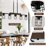 LmnLvn Dining Room Light Fixture/Chandelier Over Table, 36.2-Inch Hanging for Farmhouse Linear Chandeliers,5-Light Kitchen Island Lighting, Black Rustic Wooden Ceiling Chandelier,with Metal lampshade LmnLvn