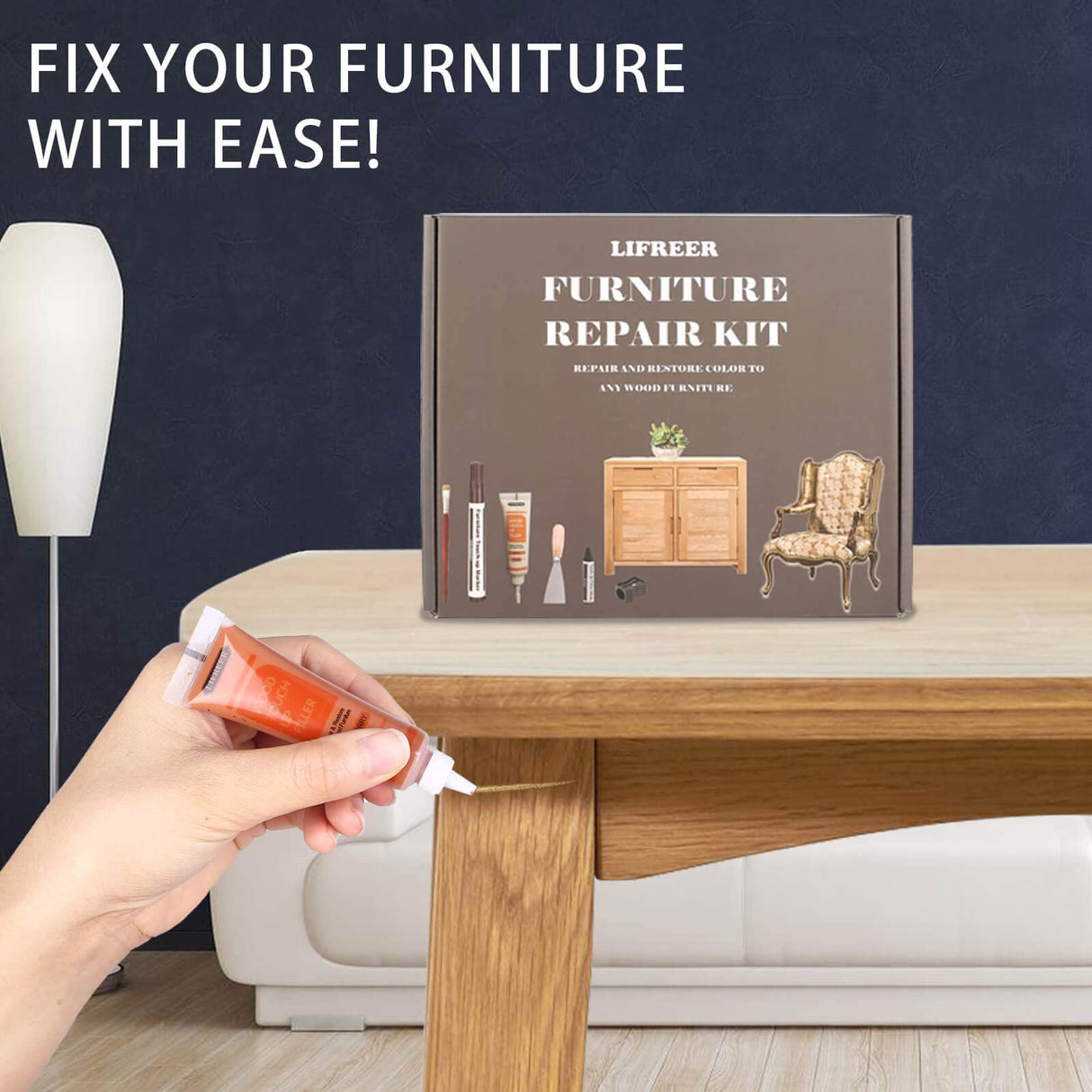 Lifreer Wood Furniture Repair Kit - 40 Pcs Wood Filler, Touch Up Markers with Wax Sticks - for Wood Floors, Stains, Scratches,Tables, Door, Lifreer