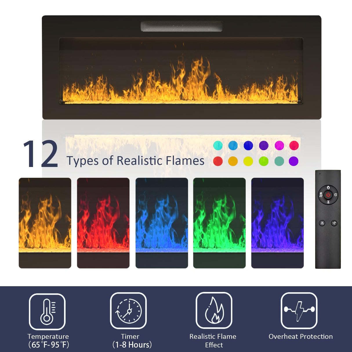 VENDORZ Floating Fireplace TV Stand, 70" Floating TV Stand Wall Mounted with 36" Fireplace, Black Floating Entertainment Center Fire Place TV Stands for Living Room Media Console, Up to 80" TVs VENDORZ