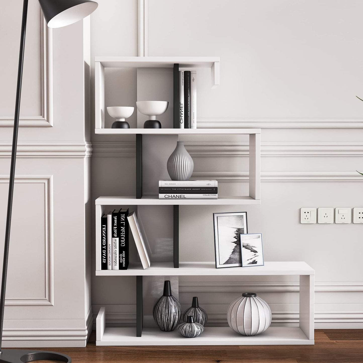 MinimaDecor Longway Modern White & Anthracite Multifunctional Bookcase - WoodArtSupply