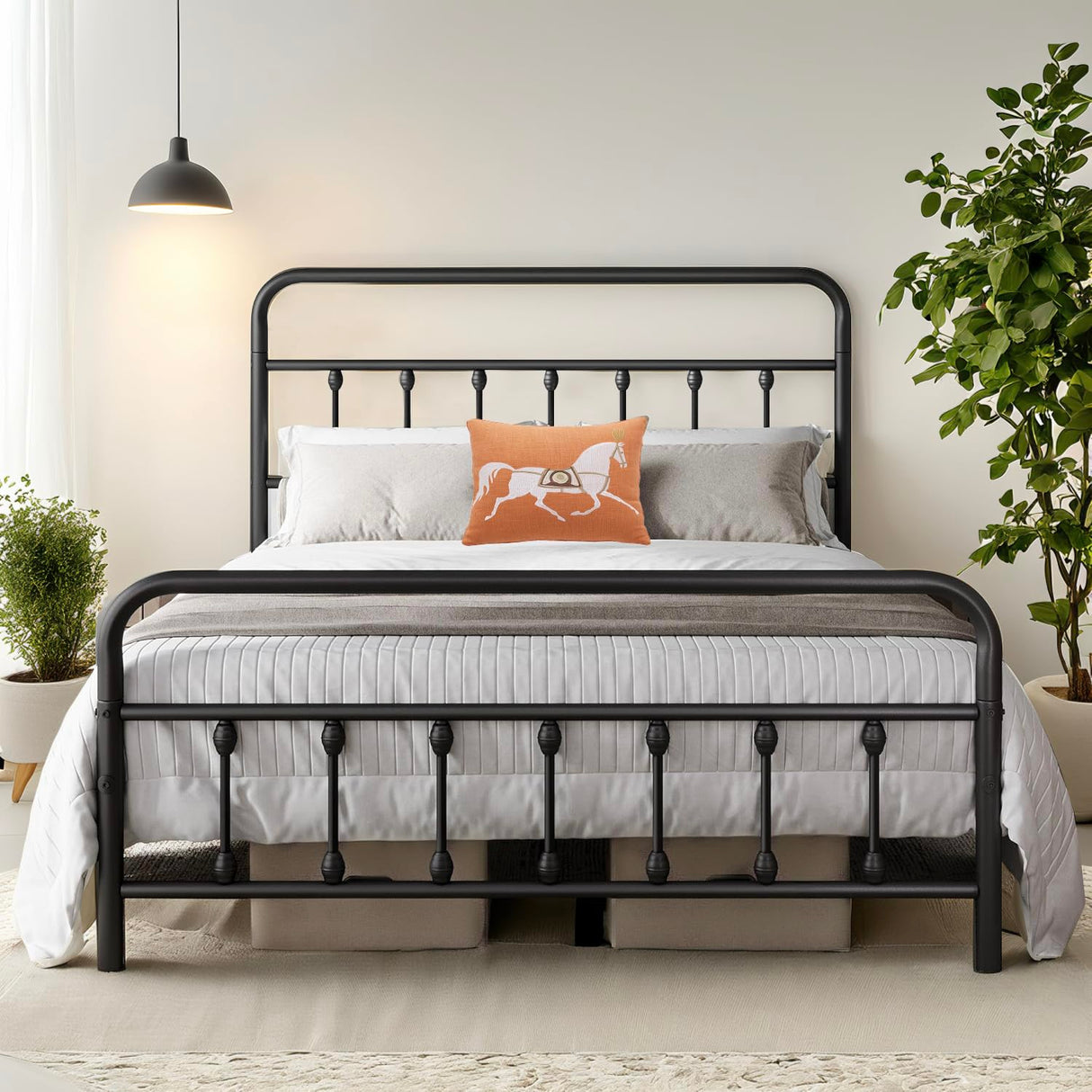 CLIBFENG Queen Bed Frame-Classic Metal Platform Bed Frame Mattress Foundation with Victorian Style Iron-Art Headboard/Footboard/Under Bed Storage/No Box Spring Needed/Black CLIBFENG