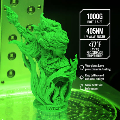 HATCHBOX 8K 3D Printer Resin Pro, High Precision Low Odor UV Curing 405nm Photopolymer 3D Printing Resin Liquid for LCD DLP Printing, 1000g Green