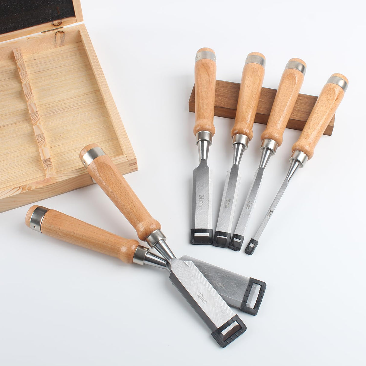 HODYANN 8 Pieces Wood Chisel Tool Sets, 11.4in Woodworking Carving Chisel Kit with Honing Guide, Sharpening Stone and Wooden Case HODYANN