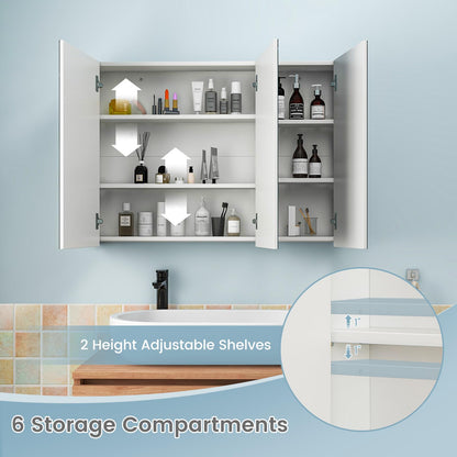 Tangkula Medicine Cabinet with Mirror, Frameless Bathroom Wall Mounted Mirror Cabinet with 3 Doors and Adjustable Shelves, Bathroom Mirror with Storage, Recess or Surface Mount Installation - WoodArtSupply