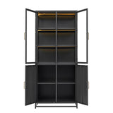 Virubi 76.75'' Tall Display Cabinet with Lights and Storage, Steel Curio Cabinet with Glass Doors, 3-Sided Glass, LED Lights for Hallways, Living Room, Kitchen, Home Decor and Office (Black) Virubi