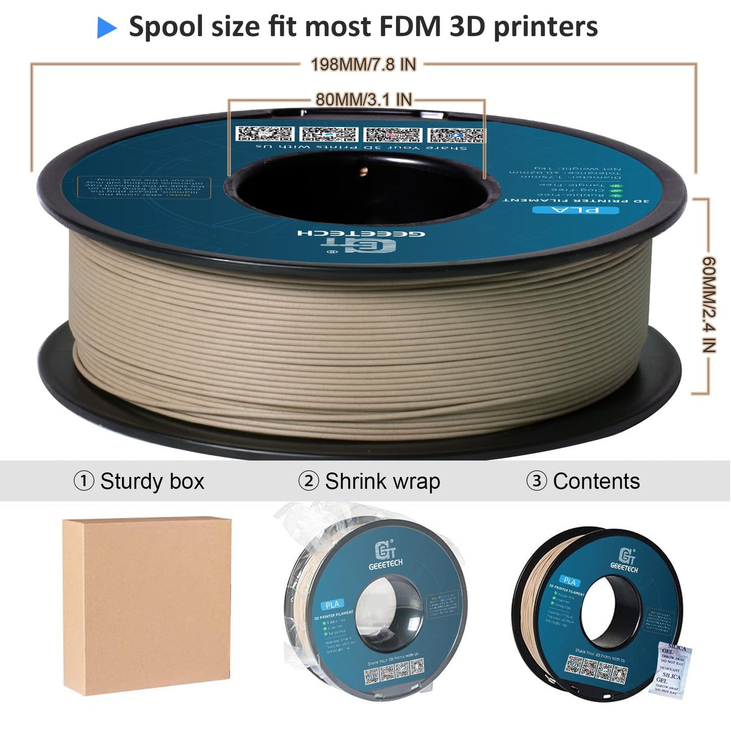 Geeetech Wood Filament 1.75 mm 3D Printer Filament,Walnut Wood PLA Filament 1kg (2.2lbs) 1 Spool,Dimensional Accuracy +/- 0.03 mm,for Most 3D FDM Printer - WoodArtSupply