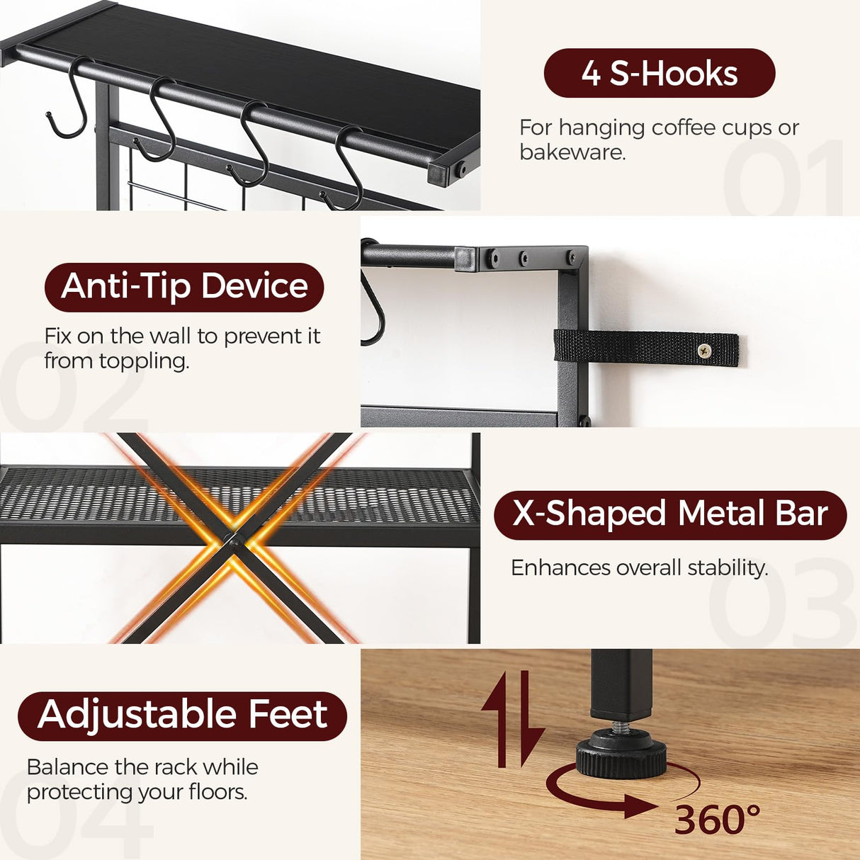 MAHANCRIS Bakers Rack with Power Outlet, Coffee Bar Station with Wine Rack, Bakers Racks for Small Spaces, Microwave Stand for Kitchen, Black BRBK23E01 MAHANCRIS