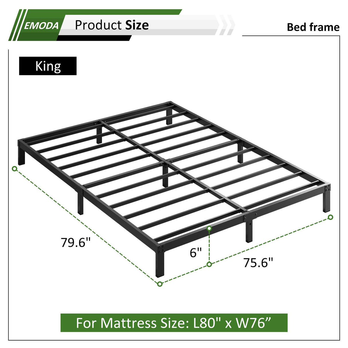 EMODA 6 Inch Heavy Duty Metal King Bed Frame - No Box Spring Required, Noise-Free Design, Easy Assembly EMODA