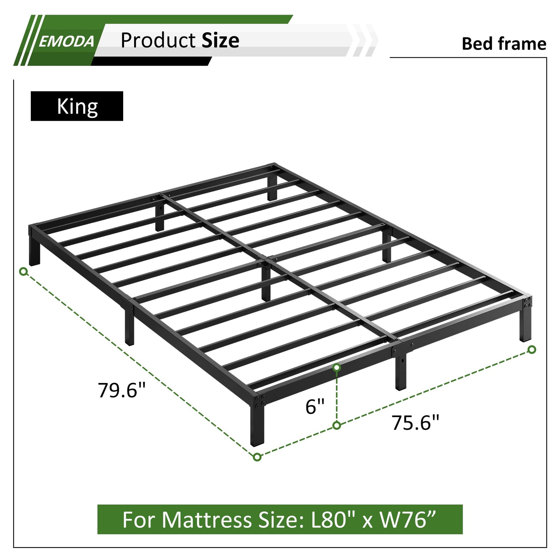 EMODA 6 Inch Heavy Duty Metal King Bed Frame - No Box Spring Required, Noise-Free Design, Easy Assembly - WoodArtSupply