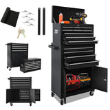 SONLMIK 13-Drawer Rolling Tool Chest with Double Door Handle, 2-in-1 Detachable Metal Storage Cabinet with Wheels and Lock, Large Capacity Tool Box for Garage, Home, Warehouse, Basement(Black) SONLMIK