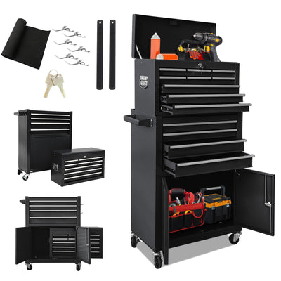 SONLMIK 13-Drawer Rolling Tool Chest with Double Door Handle, 2-in-1 Detachable Metal Storage Cabinet with Wheels and Lock, Large Capacity Tool Box for Garage, Home, Warehouse, Basement(Black)