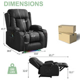 TUNYI Power Recliner Chair with Massage & Heat, Faux Leather Reclining Sofa with LED Light, Home Recliner Theater Seating with USB Port/Lumbar Pillow/Cup Holder/Side Pocket (Black, 1PC) TUNYI