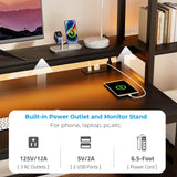 GreenForest Office Desk with Power Outlets and Printer Shelf, 59 inch Computer Desk with LED and Drawer, Reversible Gaming Desk with Storage for Home Study Working,Black GreenForest