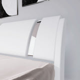Stylish Allewie King Size Faux Leather Bed Frame with Curved Adjustable Headboard, Modern White Design Allewie