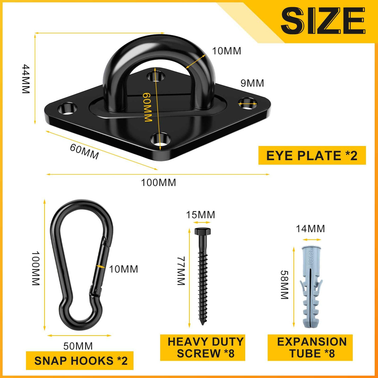 Morzejar 1700 lb Capacity Hammock Hanging Kit Heavy Duty Hammock Hooks for Swing Hanging Brackets, M10 Black Rust-Resistant Swing Hook Hardware for Indoor/Outdoor - Ceiling Wall Hooks (20PCS) Morzejar