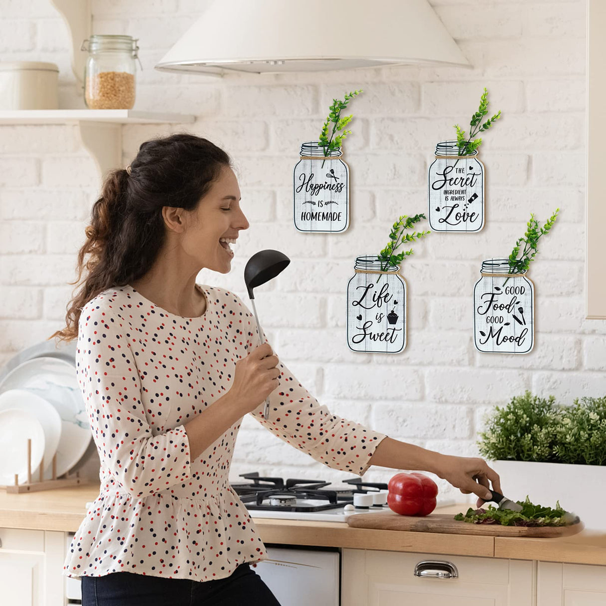 Bnesi Kitchen Wall Decor,Rustic Farmhouse Decorations,4 Pcs Mason Jar Wooden Rustic Kitchen Decor for Wall (beige) Bnesi