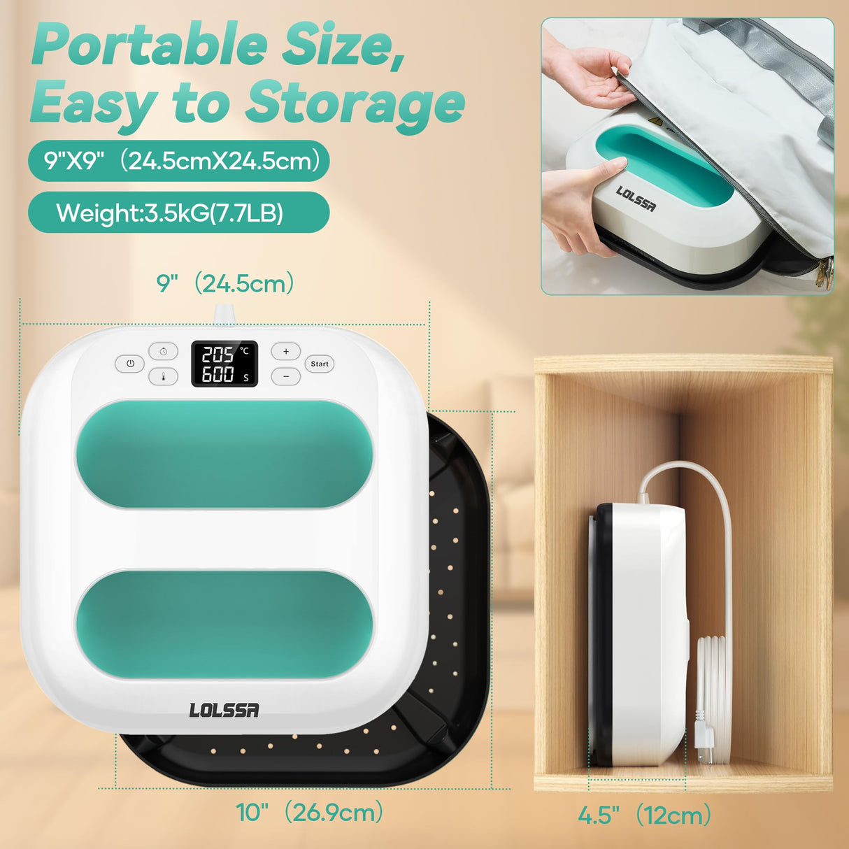 Heat Press Machine for T Shirts- 9x9 Heat Press Shirt Press Machine with Precise Temperature Control, Mini Heat Press for Hats, Dresses, Pillows, Tote Bags-Green LOLSSA