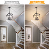 4 Light Chandelier, Industrial Ceiling Light Black Lantern Light Fixtures with Farmhouse Metal Cage Adjustable Height Rustic Geometric Hanging Light E12 Base for Kitchen Island, Entryway, Indoor Seaside village