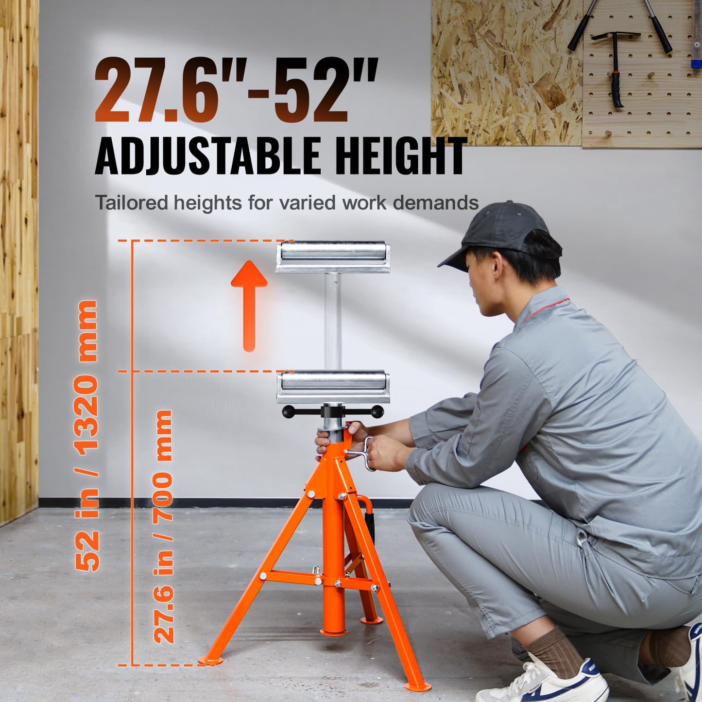 VEVOR V Head Pipe Jack Stand, 27-52 Inch Adjustable Height, 1/8"-12" Capacity, 2500 lb Load Capacity, Heavy Duty Carbon Steel Jack Stands with Portable Folding Legs - WoodArtSupply