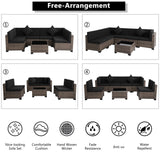 KIGOTY 7 Pieces Modular Outdoor Sectional Sofa, Wicker Patio Conversation Set, All-Weather PE Rattan Sectional Sofa with Cushions and Glass Coffee Table (Black Cushions, Brown Rattan) KIGOTY