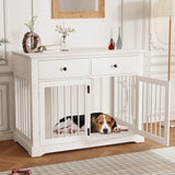 Dog Crate Furniture, 44 Inch Wooden Dog Kennel Furniture Indoor with 2 Storage Drawers, Heavy Duty Large Dogs Crate Furniture, Cage & House Furniture for Small Medium Large Dogs, White VENDORZ