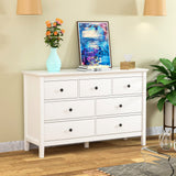 CARPETNAL White Modern Dresser for Bedroom, 7 Drawer Double Dresser with Wide Drawer and Metal Handles, Wood Dressers & Chests of Drawers for CARPETNAL