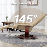HOMCOM Swivel Recliner Chair, PU Leather Adjustable Lounge Chair with Footrest, Armrest, Wooden Base, Plush Recliner for Living Room, Cream White HOMCOM