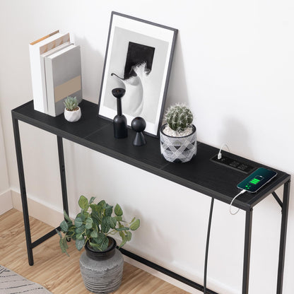 MAHANCRIS Console Table, Narrow Sofa Table, 43.3” Entrance Table with Power Station, Behind Couch Table, Simple Style, for Living Room, Hallway, Entryway, Foyer, Black CTHB112E01